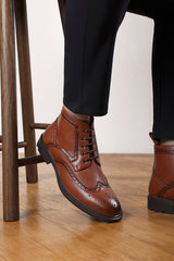 Henry Brogue Lace Up Ankle Boots in Tan