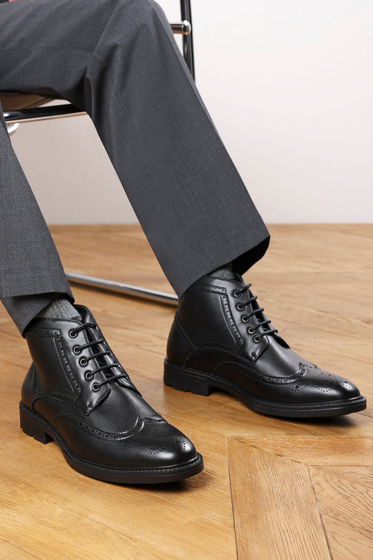 Henry Brogue Lace Up Ankle Boots in Black