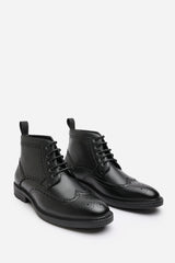 Henry Brogue Lace Up Ankle Boots in Black