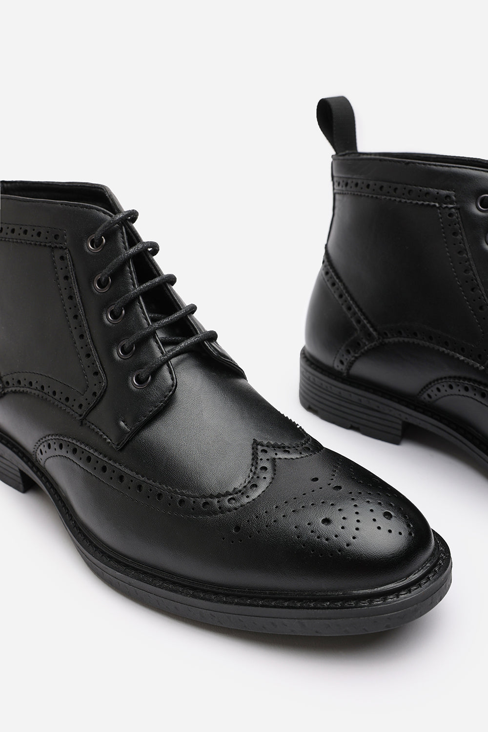 Henry Brogue Lace Up Ankle Boots in Black