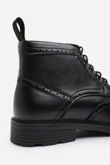 Henry Brogue Lace Up Ankle Boots in Black