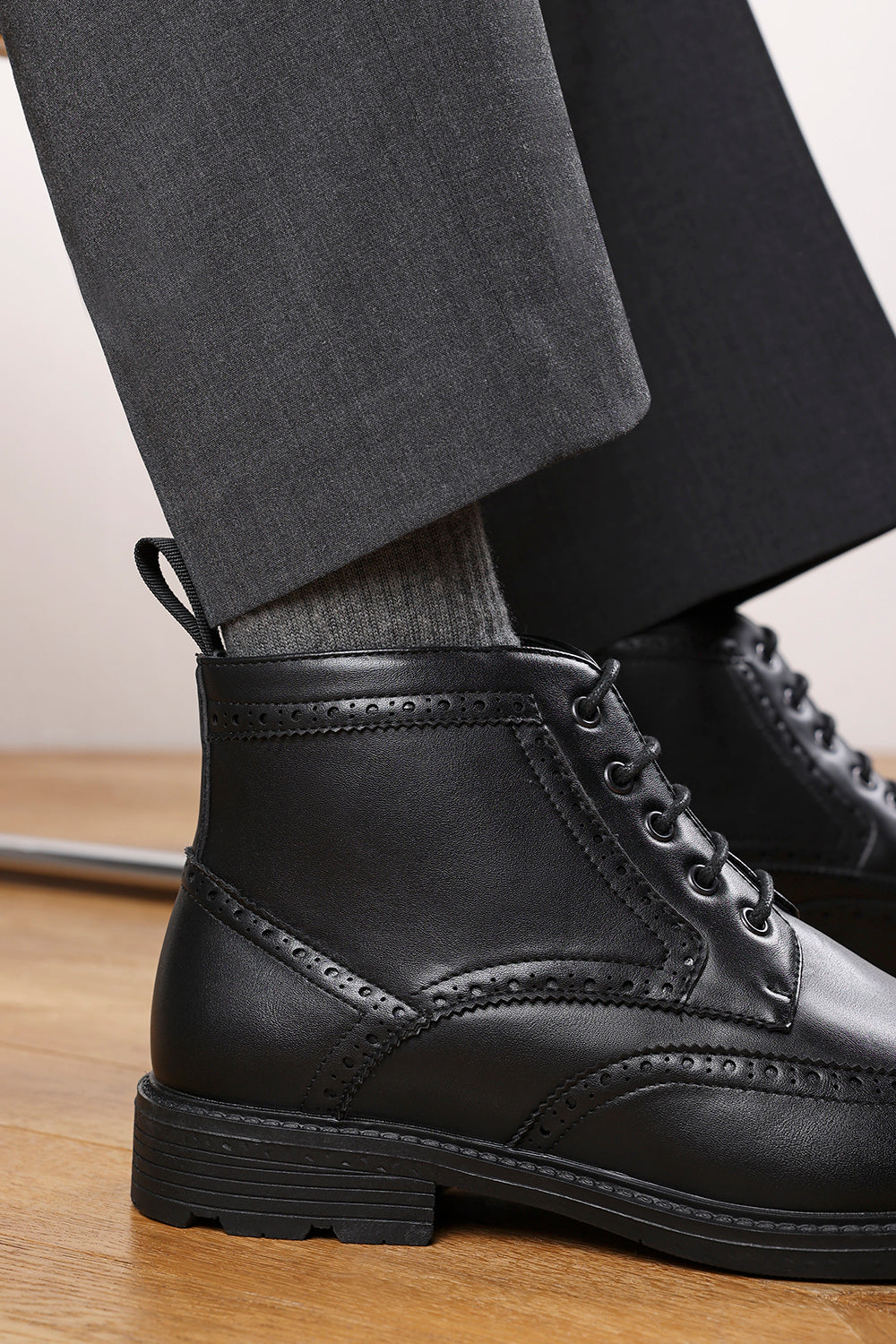 Henry Brogue Lace Up Ankle Boots in Black