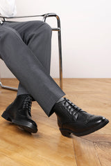 Henry Brogue Lace Up Ankle Boots in Black
