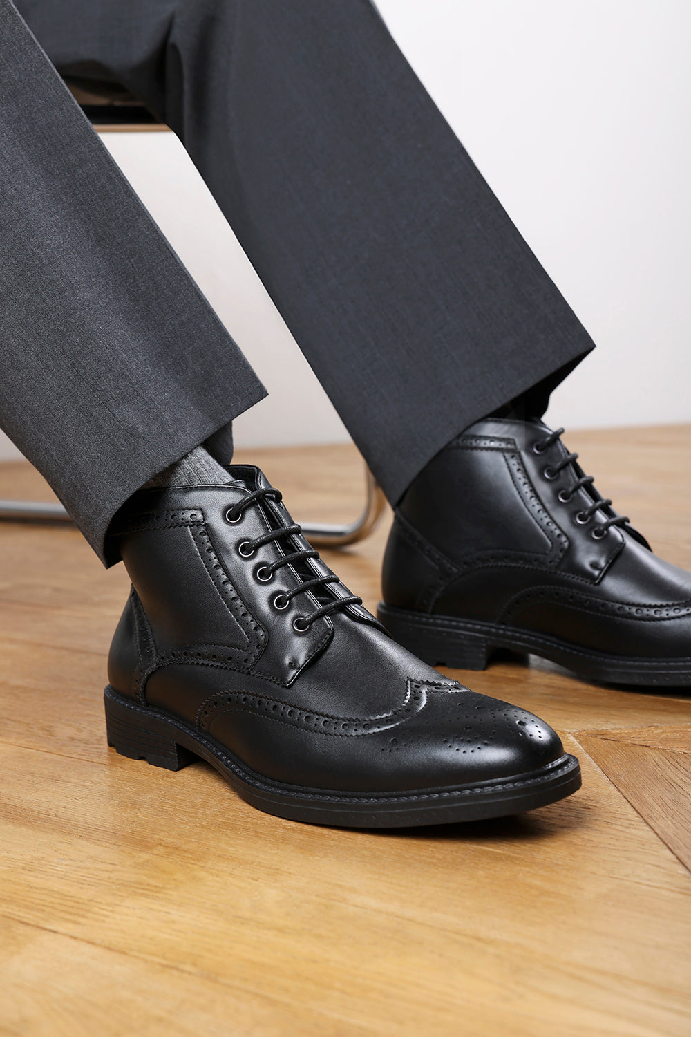 Henry Brogue Lace Up Ankle Boots in Black