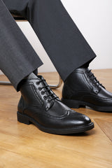 Henry Brogue Lace Up Ankle Boots in Black