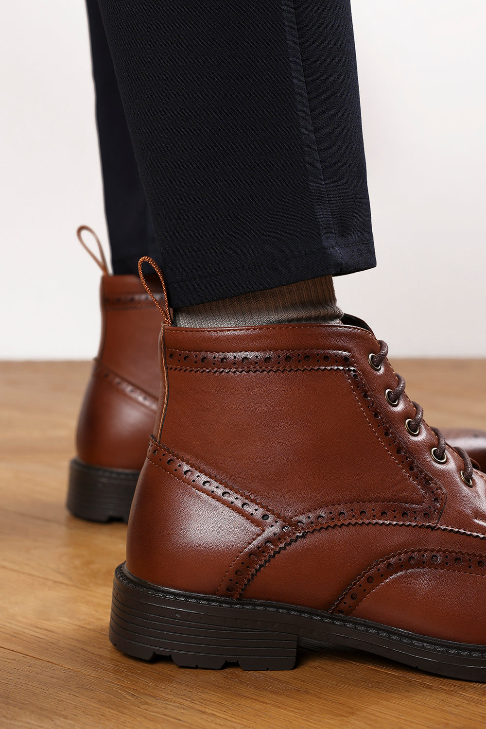Henry Brogue Lace Up Ankle Boots in Tan