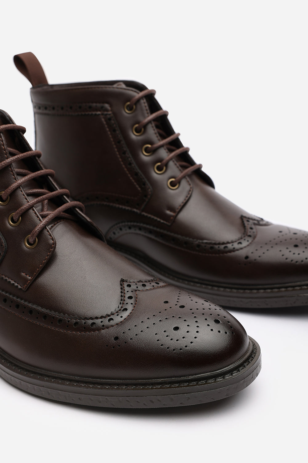 Henry Brogue Lace Up Ankle Boots in Dark Brown