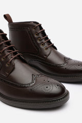 Henry Brogue Lace Up Ankle Boots in Dark Brown