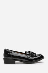 Davinae Wide Fit Black Patent Tassel Detail Loafers