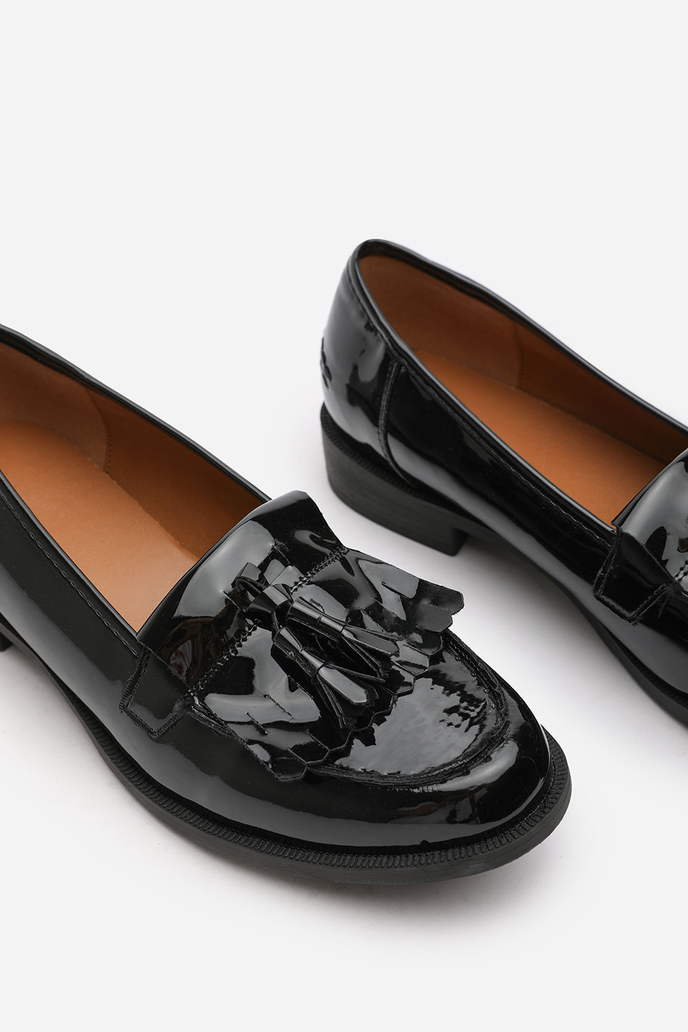 Davinae Wide Fit Black Patent Tassel Detail Loafers