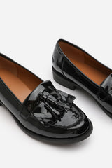 Davinae Wide Fit Black Patent Tassel Detail Loafers