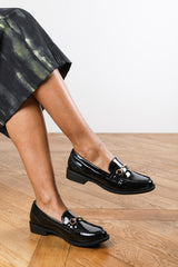 Harlow Gold Accent Detail Loafer in Black Patent