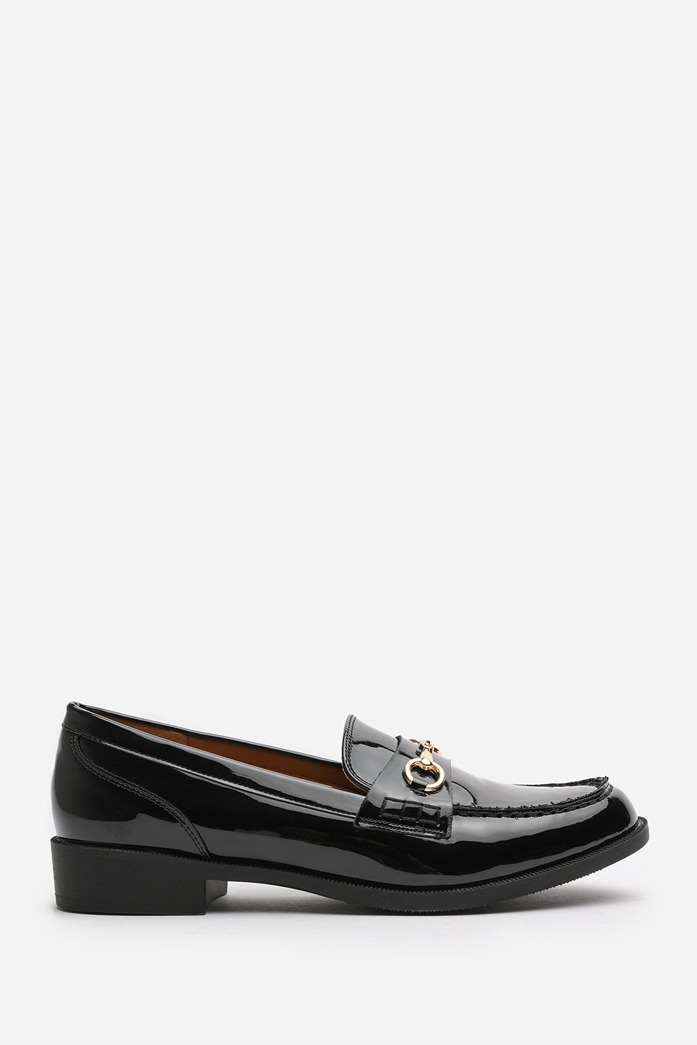 Maison Wide Fit School Shoes Buckle Slip On Loafers In Black Patent