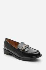 Maison Wide Fit School Shoes Buckle Slip On Loafers In Black Patent