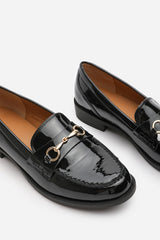 Delvia Black Patent Snaffle Horse bit Trim Detail Loafers