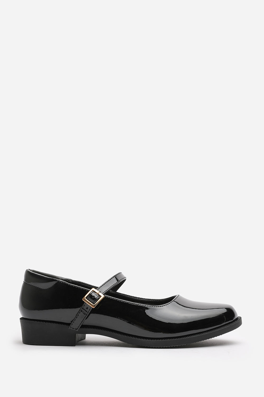 Naomi Wide Fit School Shoes Mary Jane Front Strap Loafers In Black Patent