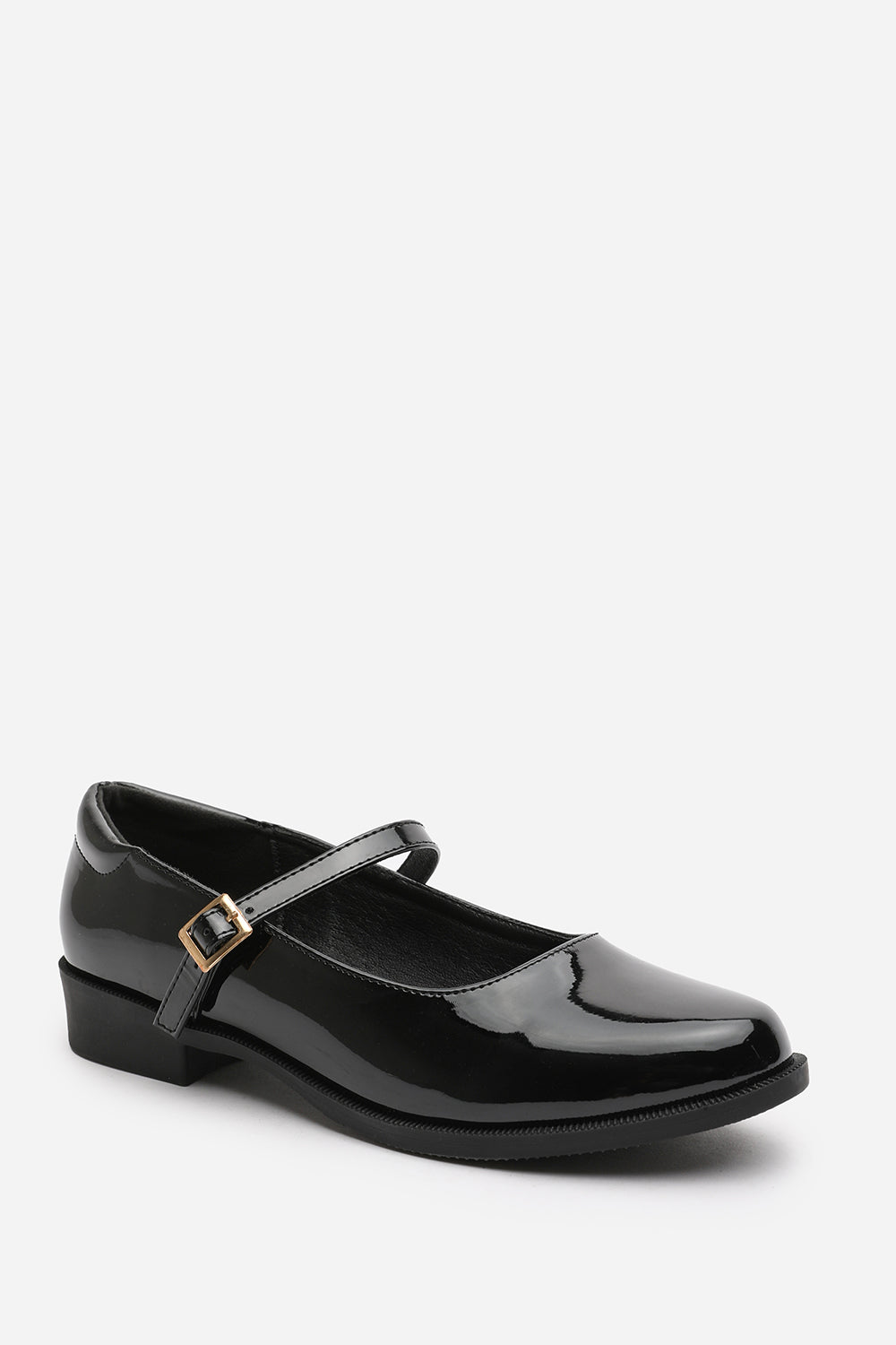 Dorexa Wide Fit Black Patent Low Heel Mary Jane Shoes