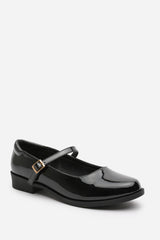 Naomi Wide Fit School Shoes Mary Jane Front Strap Loafers In Black Patent
