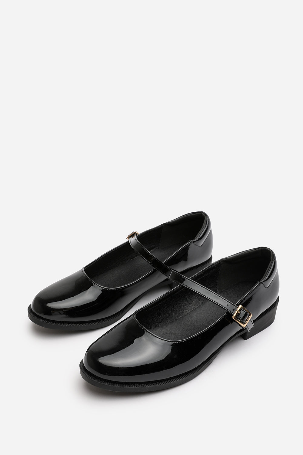 Dorexa Wide Fit Black Patent Low Heel Mary Jane Shoes