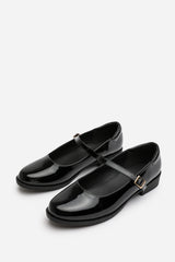 Dorexa Wide Fit Black Patent Low Heel Mary Jane Shoes