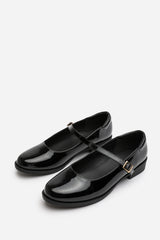 Naomi Wide Fit School Shoes Mary Jane Front Strap Loafers In Black Patent