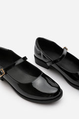 Dorexa Wide Fit Black Patent Low Heel Mary Jane Shoes