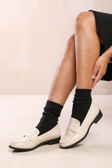 Houston Wide Fit Girl's School Sleek Slip On Loafers In Cream Patent