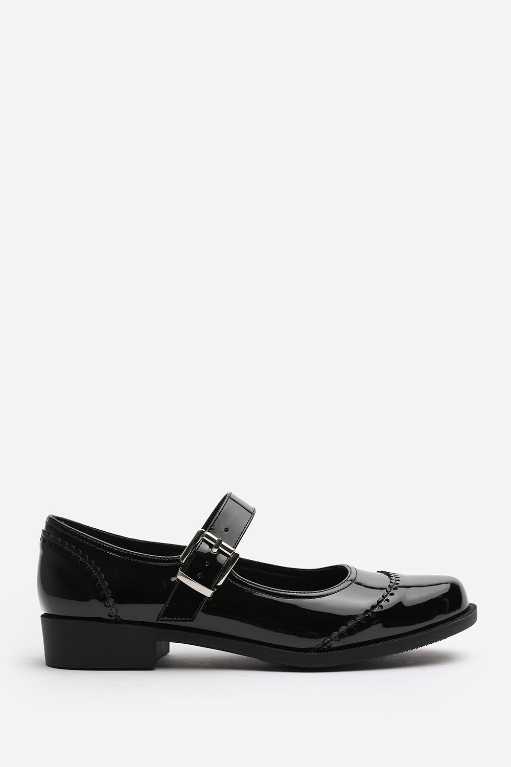Tahlia Extra Wide Fit Girl's School Buckle Strap Mary Jane Shoes In Black Patent