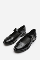 Tahlia Girl's School Buckle Strap Mary Jane Shoes In Black Patent