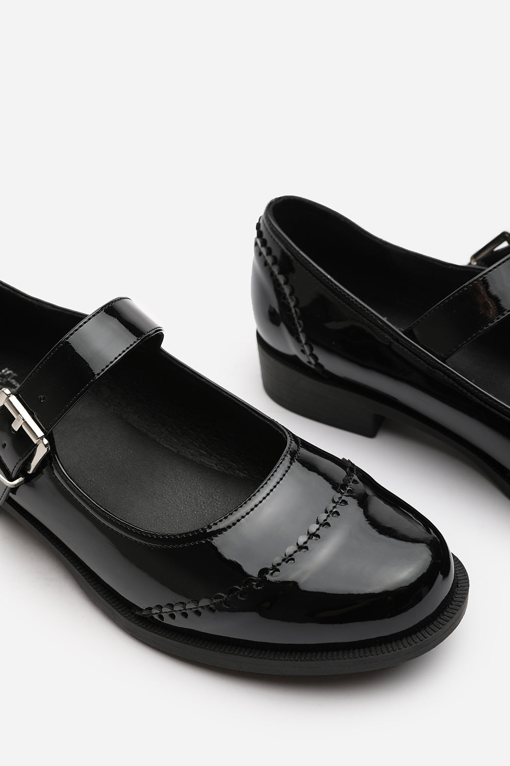 Tahlia Wide Fit Girl's School Buckle Strap Mary Jane Shoes In Black Patent