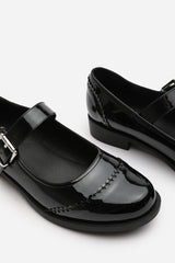 Tahlia Girl's School Buckle Strap Mary Jane Shoes In Black Patent