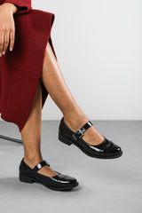 Tahlia Girl's School Buckle Strap Mary Jane Shoes In Black Patent