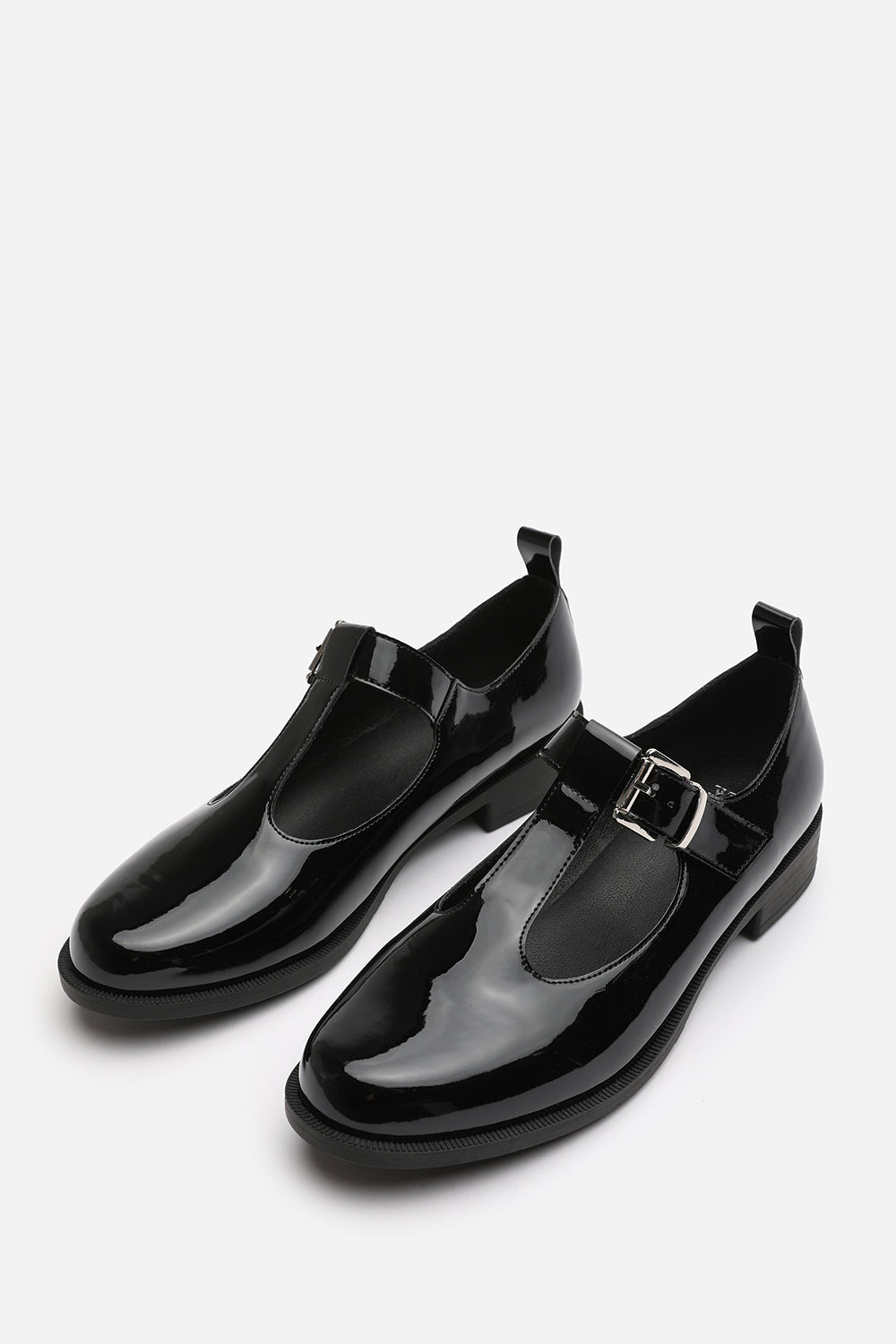 Keely Extra Wide Fit Girl's School T-Bar Buckle Mary Jane Shoes In Black Patent