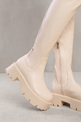 THEA OVER THE KNEE BOOT WITH CHUNKY SOLE IN CREAM FAUX LEATHER