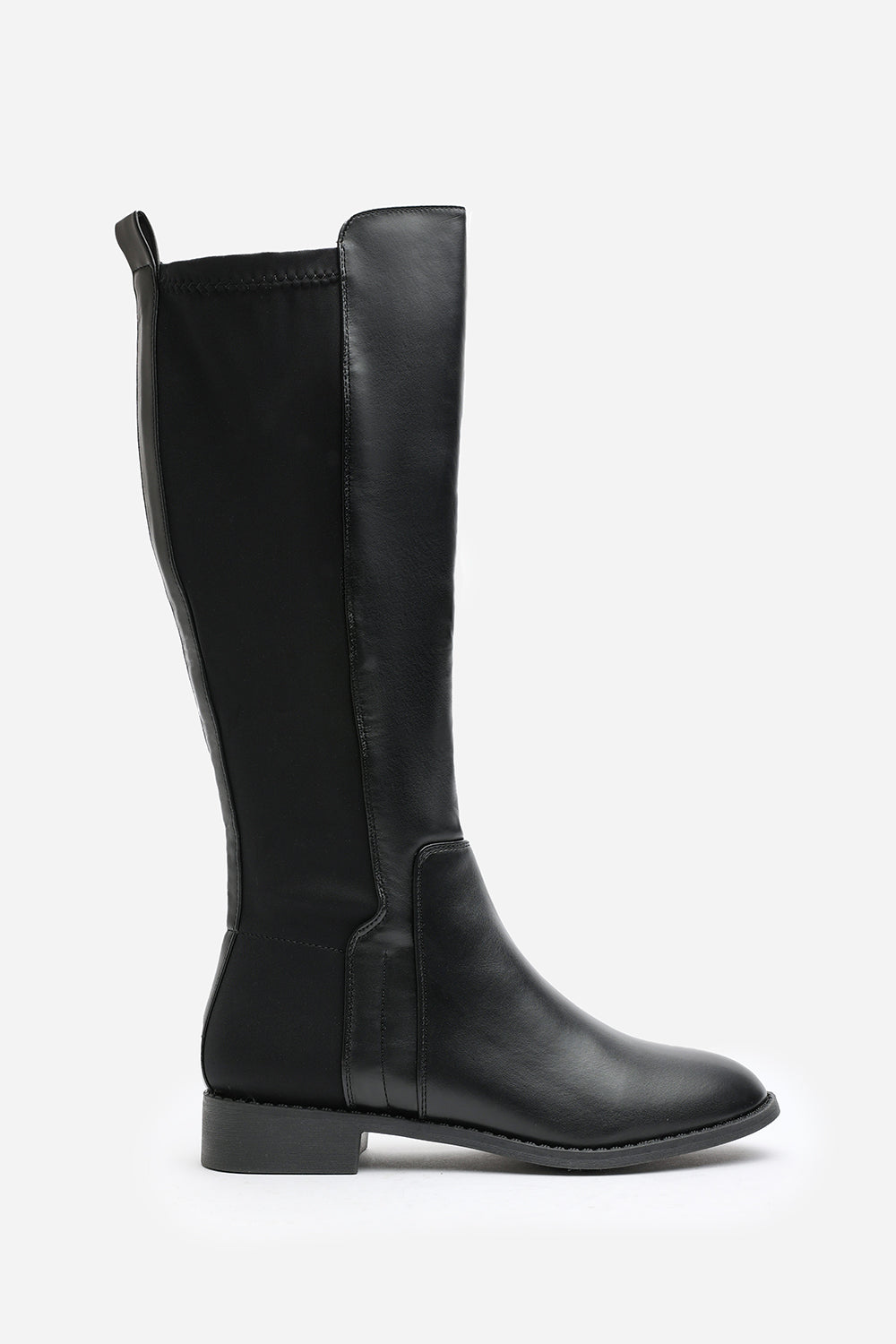 Jirelle Black Round Toe Knee High Boots with Side Zip Closure