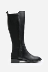 Jirelle Black Round Toe Knee High Boots with Side Zip Closure