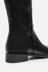 Jirelle Black Round Toe Knee High Boots with Side Zip Closure