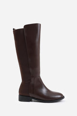 PARKER STRETCH WIDE CALF KNEE HIGH BOOTS WITH SIDE ZIP IN WIDE E FIT IN DARK BROWN FAUX LEATHER