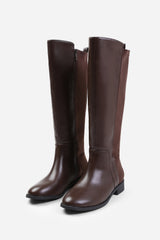 PARKER STRETCH WIDE CALF KNEE HIGH BOOTS WITH SIDE ZIP IN WIDE E FIT IN DARK BROWN FAUX LEATHER