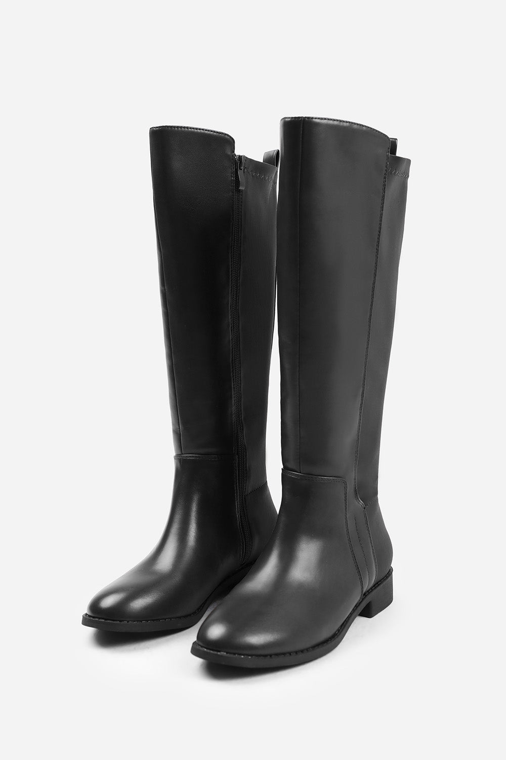 PARKER STRETCH WIDE CALF KNEE HIGH BOOTS WITH SIDE ZIP IN WIDE E FIT IN BLACK FAUX LEATHER