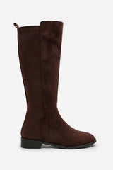Parker Knee High Boots With Side Zip In Dark Brown Suede