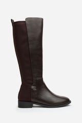 Jirelle Dark Brown Wide Calf Round Toe Knee High Boots with Side Zip Closure