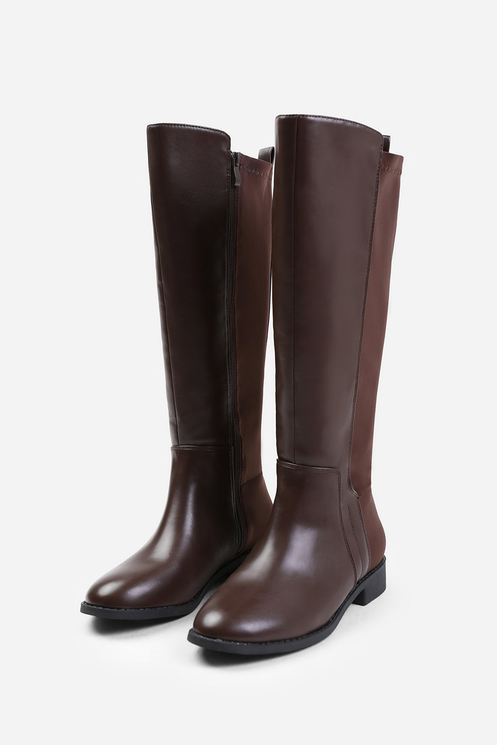 PARKER KNEE HIGH BOOTS WITH SIDE ZIP IN DARK BROWN FAUX LEATHER