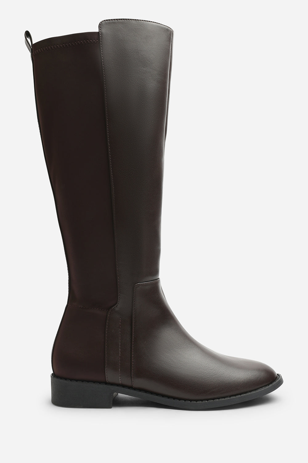 Jirelle Dark Brown Round Toe Knee High Boots with Side Zip Closure