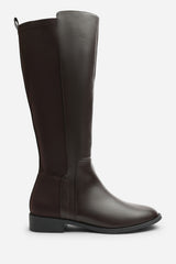 Jirelle Dark Brown Round Toe Knee High Boots with Side Zip Closure