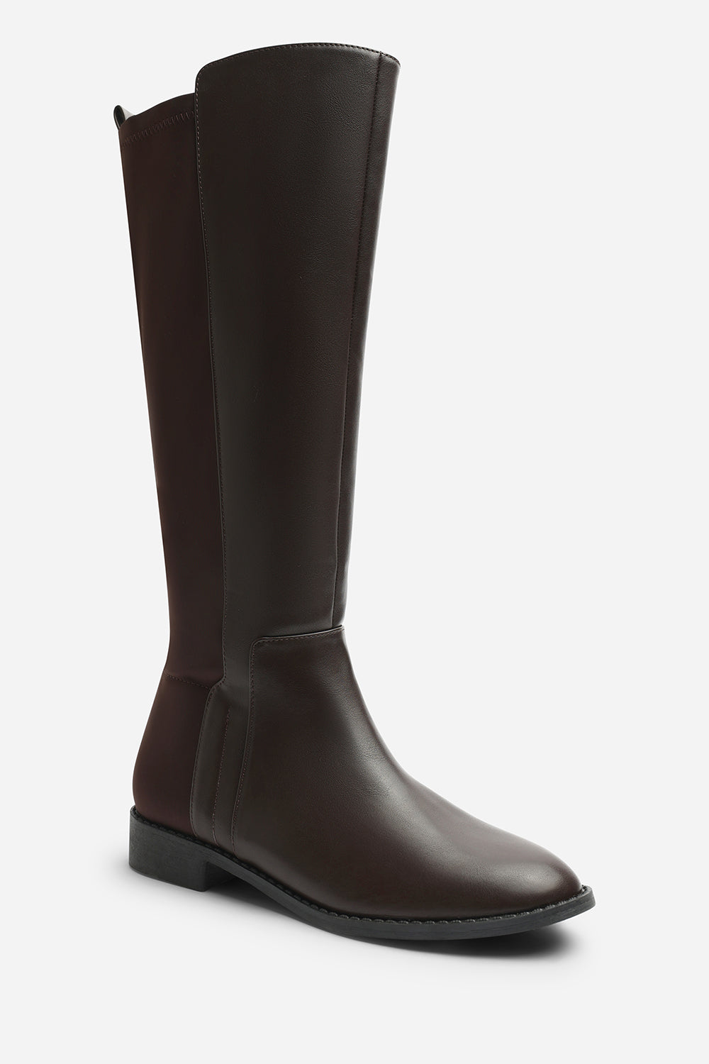 Jirelle Dark Brown Round Toe Knee High Boots with Side Zip Closure
