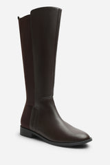 Jirelle Dark Brown Round Toe Knee High Boots with Side Zip Closure
