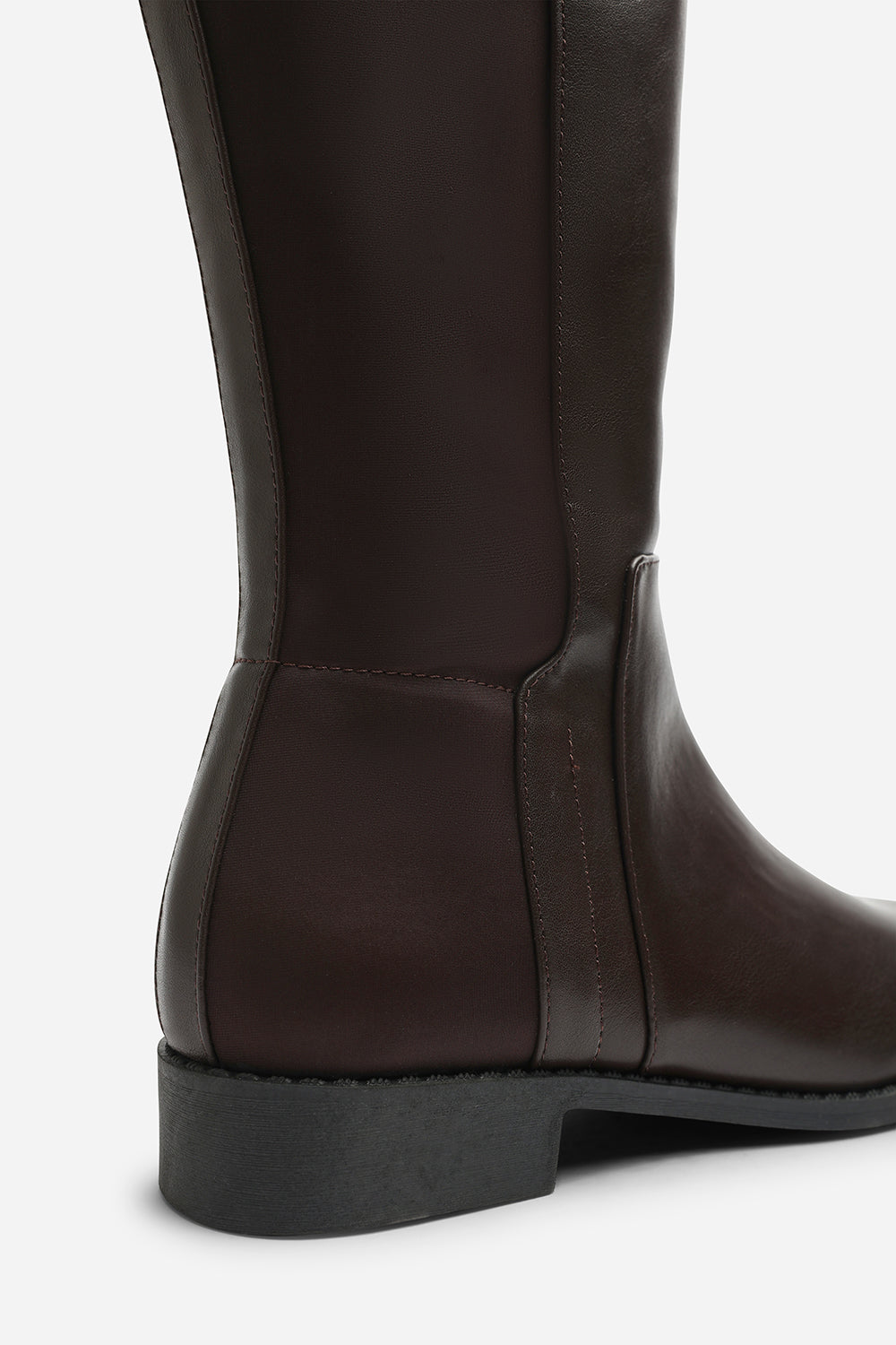 Jirelle Dark Brown Round Toe Knee High Boots with Side Zip Closure