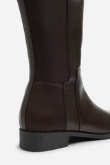 Jirelle Dark Brown Round Toe Knee High Boots with Side Zip Closure