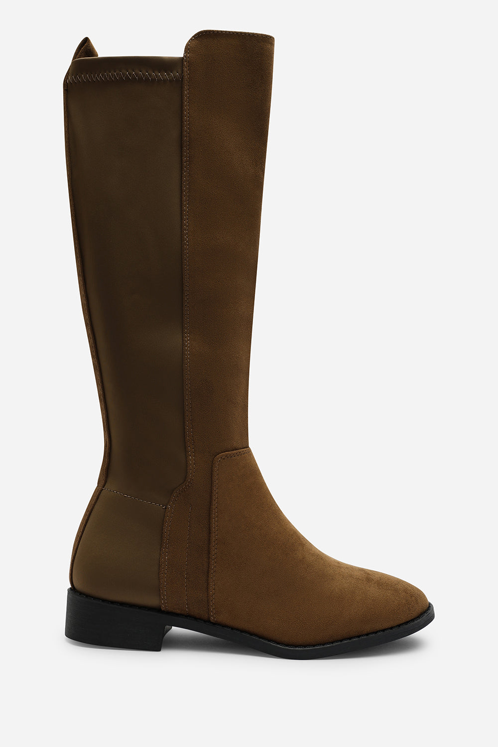 Parker Knee High Boots With Side Zip In Khaki Suede